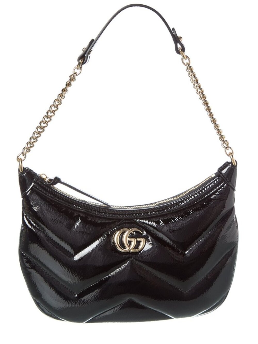 GUCCI Women Gg Marmont Small Patent Leather Shoulder Bag In Black